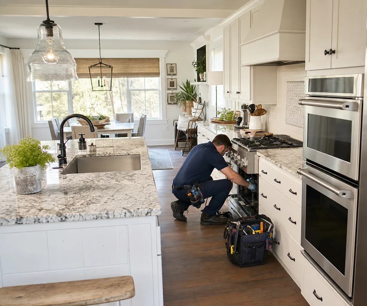 A luxury kitchen with built-in stainless appliances on a same-day visit