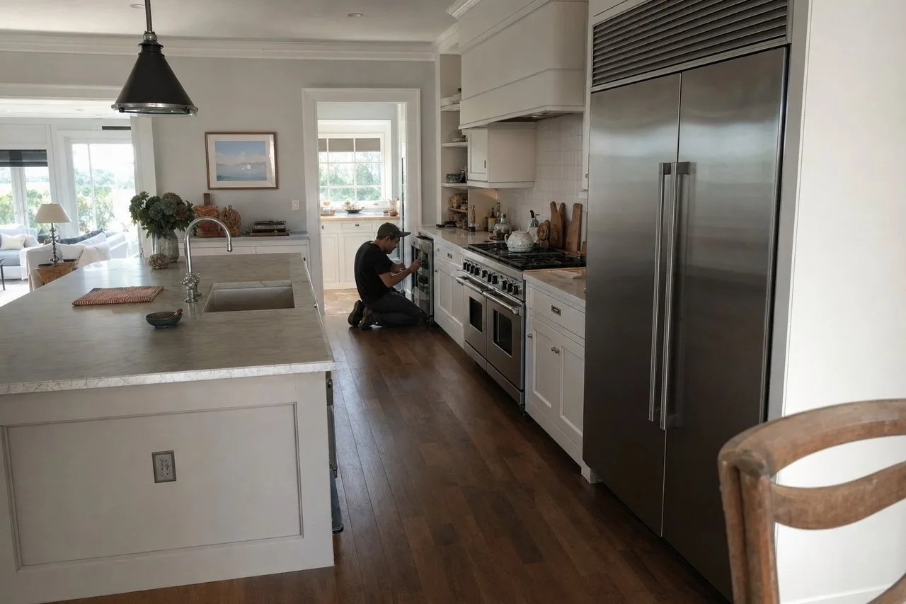 A luxury Greenwich kitchen with built-in Sub-Zero and Wolf appliances on a same-day visit