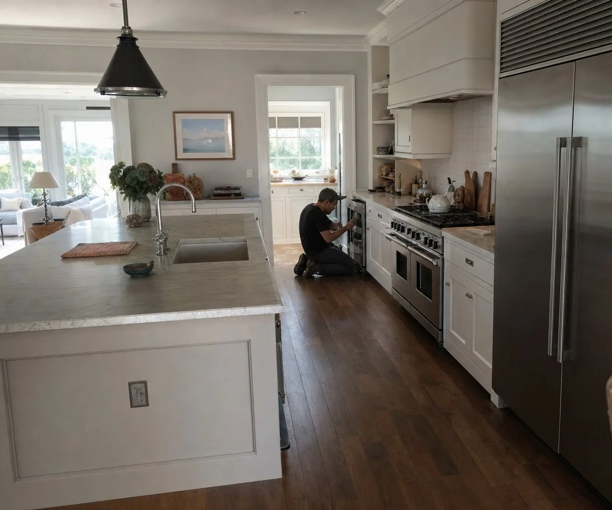 A luxury Greenwich kitchen with built-in Sub-Zero and Wolf appliances on a same-day visit